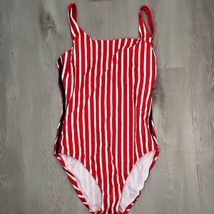 Nautica Red and White Striped One Piece Swimsuit